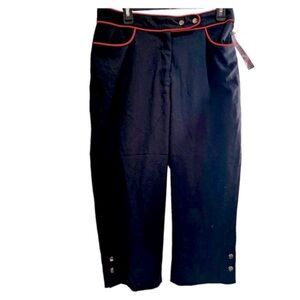 Simon Chang NEW Wide Leg Snap Hem Crop Lightweight Preppy Pants Pockets Navy 10